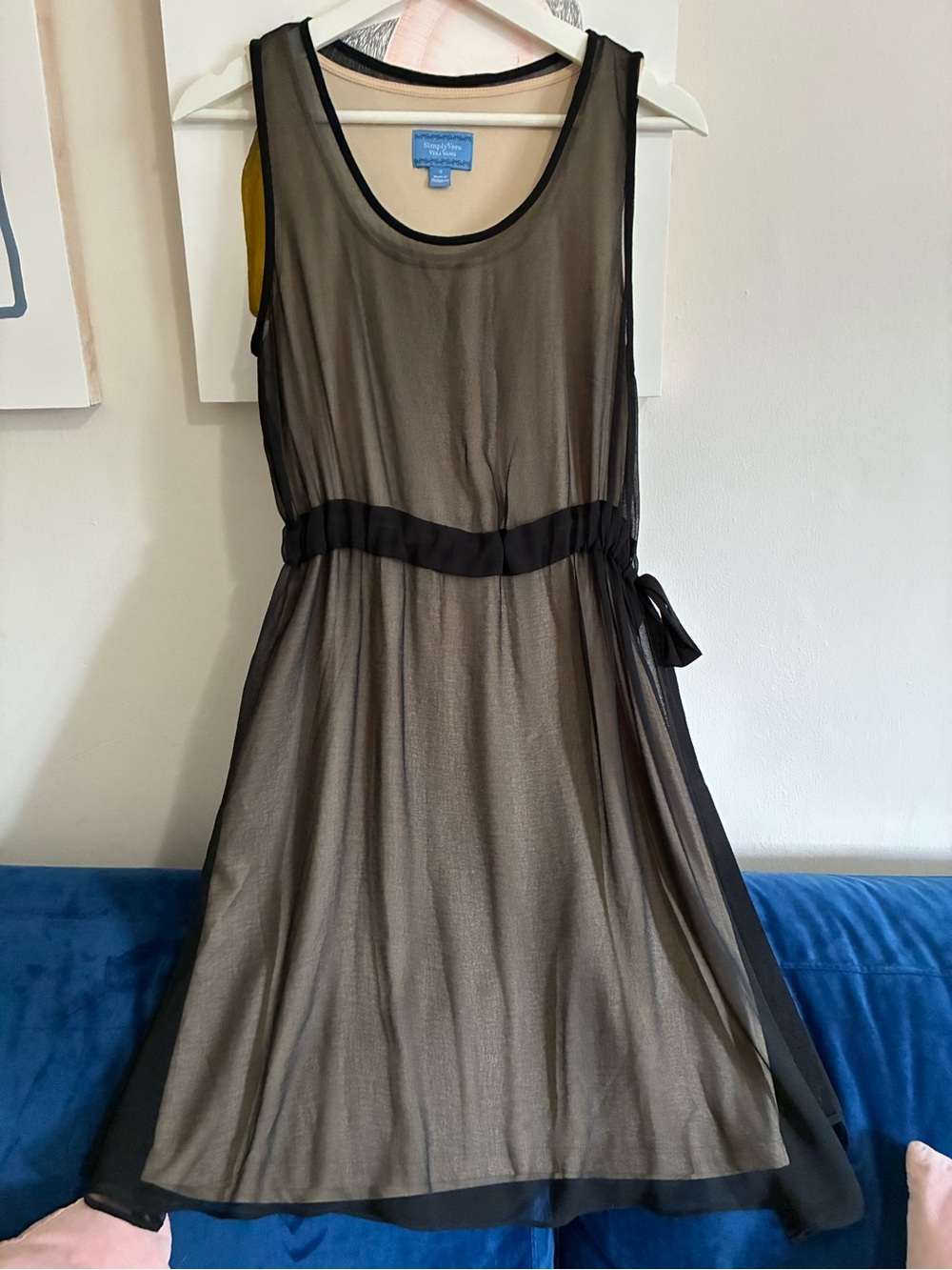 Simply Vera Vera Wang Sheer Black Midi Dress with Waist Tie